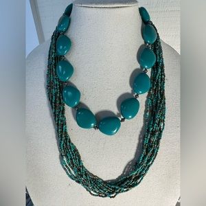 Two older turquoise color statement necklaces